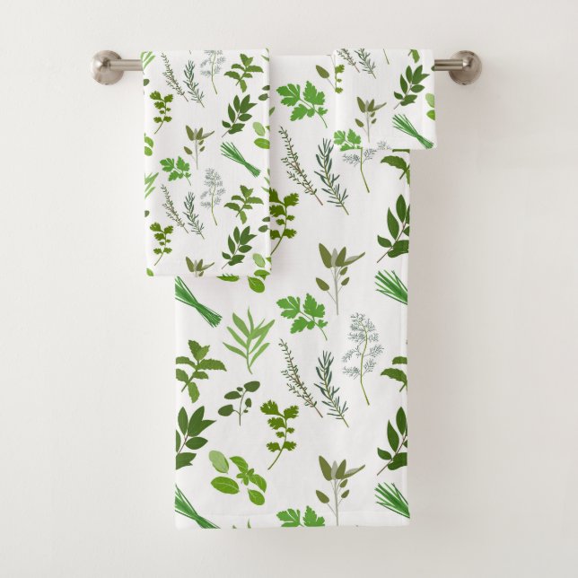 Green Cooking Culinary Garden Herbs  Bath Towel Set (Insitu)