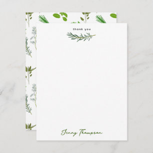 Green Cooking Culinary Garden Herbs Custom Name Thank You Card
