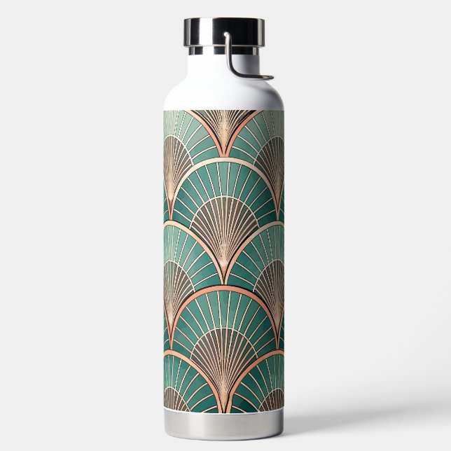 GREEN & COPPER ART DECO PATTERNS WATER BOTTLE (Left)