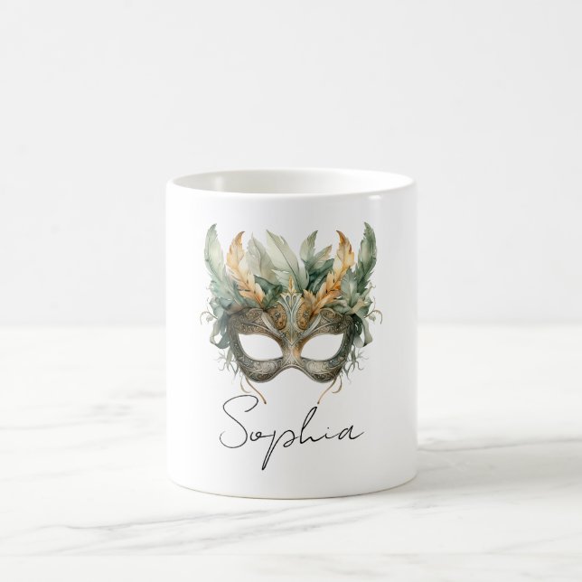 Green Copper Feathers Mask Coffee Mug (Center)