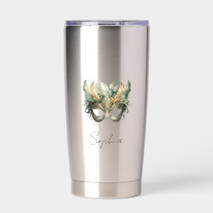 Green Copper Feathers Mask Insulated Tumbler