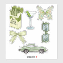 Green Coquette Aesthetic Sticker Set | Vintage Car