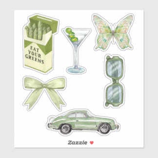 Green Coquette Aesthetic Sticker Set | Vintage Car