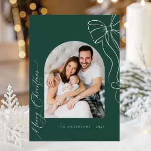 Green Coquette Bow Christmas Photo Card