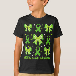 Green Coquette Bow Mental Health Awareness Women K T-Shirt