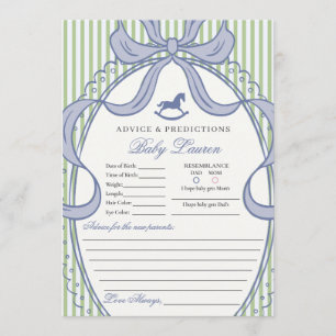 Green Coquette Bow Rocking Horse Baby Advice Card