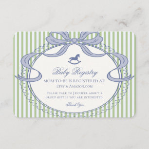 Green Coquette Bow Rocking Horse Baby Registry Enclosure Card