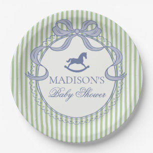 Green Coquette Bow Rocking Horse Baby Shower Paper Plate