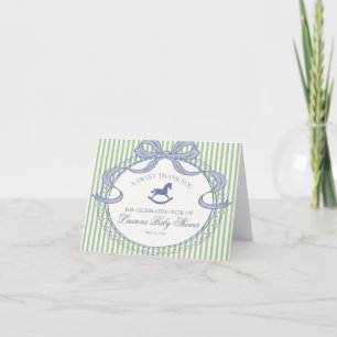 Green Coquette Bow Rocking Horse Baby Thank You  Card