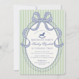 Green Coquette Bow Rocking Horse Birthday Invitation