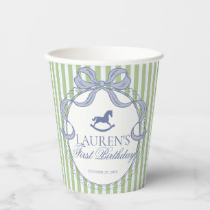 Green Coquette Bow Rocking Horse Birthday Party Paper Cups