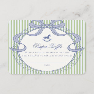 Green Coquette Bow Rocking Horse Diaper Raffle Enclosure Card