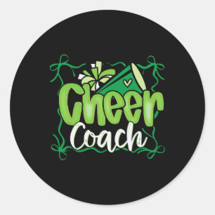Green Coquette Pom Poms Bow Cheer Coach Dad Cheerl Classic Round Sticker