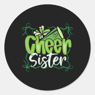Green Coquette Pom Poms Bow Cheer Sister Cheerlead Classic Round Sticker