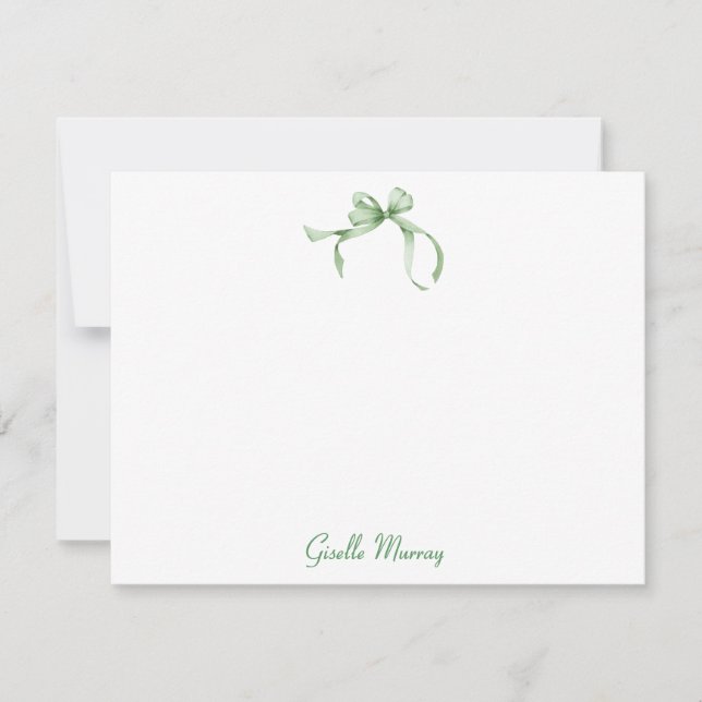 Green Coquette Ribbon Personalised Note Cards (Front)