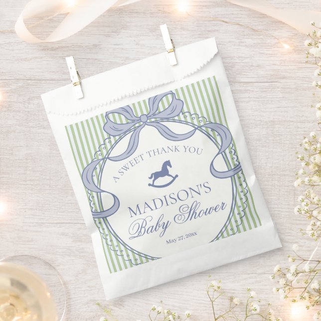 Green Coquette Rocking Horse Baby Shower Dessert Favour Bags (Clipped)