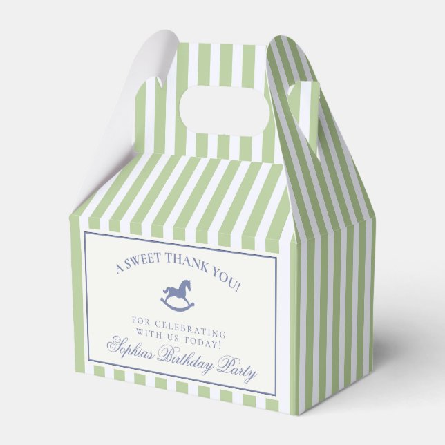 Green Coquette Rocking Horse Birthday Favor Box (Front Side)