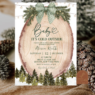 Green Coquette Rustic Winter Forest Baby Shower Invitation