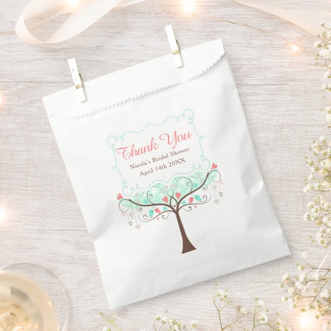 Green Coral Floral Bird Bridal Shower Thank You Favour Bags (Clipped)