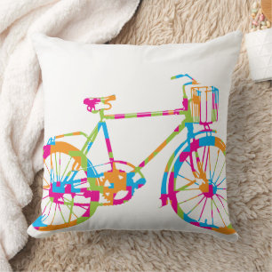 Green Coral Pink and Blue Bicycle Pillow