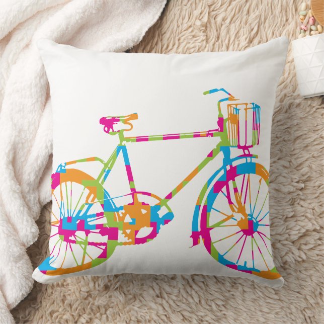 Green Coral Pink and Blue Bicycle Pillow (Blanket)