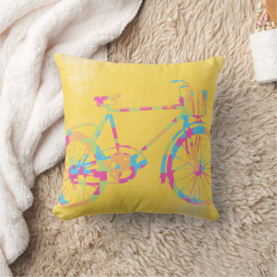 Green Coral Pink and Blue Bicycle Pillow