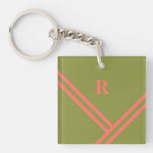 Green Coral Stripes Trending Colours Monogram Key Ring