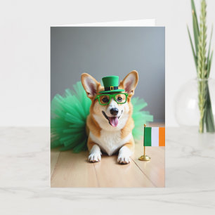 Green Corgi Clover Pattern Card