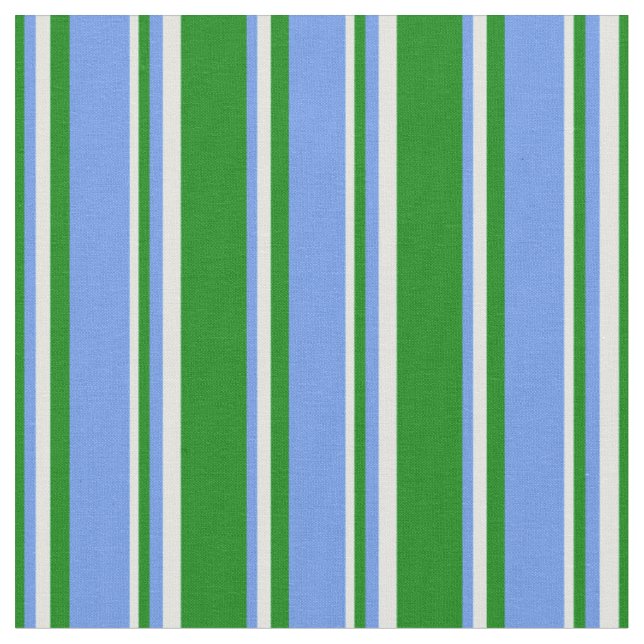 Green, Cornflower Blue & Light Cyan Coloured Lines Fabric (Close Up)
