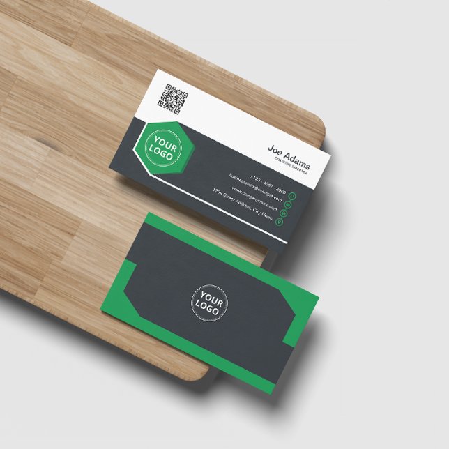 Green Corporate Professional QR Code Scannable Business Card (Creator Uploaded)