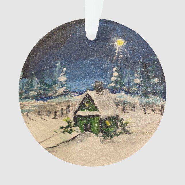 Green Cottage in the Snow Ornament (Front)