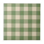 Green Cottagecore Gingham Check Plaid Tile<br><div class="desc">Modern spring picnic trend,  with gingham plaid tartan pattern in green & ivory colours.</div>