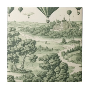 Green Countryside Hot Air Balloon Toile (11) Tile