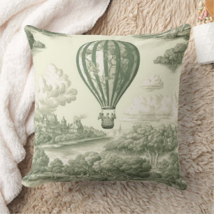 Green Countryside Hot Air Balloon Toile (1) Cushion