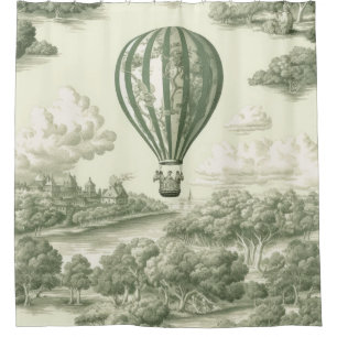 Green Countryside Hot Air Balloon Toile (1) Shower Curtain