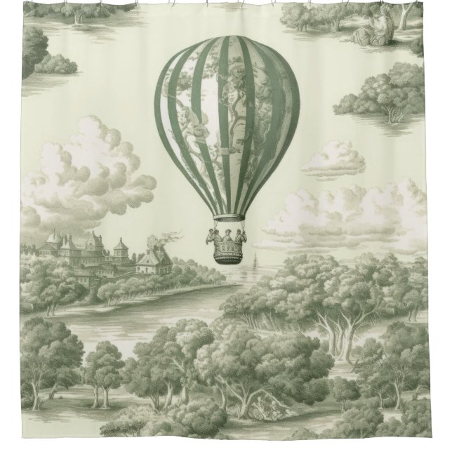 Green Countryside Hot Air Balloon Toile (1) Shower Curtain (Front)