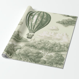 Green Countryside Hot Air Balloon Toile (1) Wrapping Paper