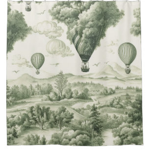 Green Countryside Hot Air Balloon Toile (3) Shower Curtain