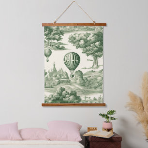 Green Countryside Hot Air Balloon Toile (4) Hanging Tapestry