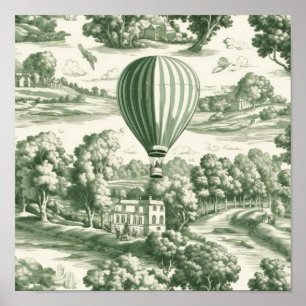 Green Countryside Hot Air Balloon Toile (5) Poster