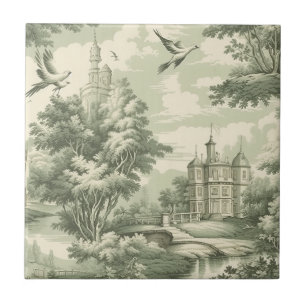 Green Countryside Hot Air Balloon Toile (6) Tile