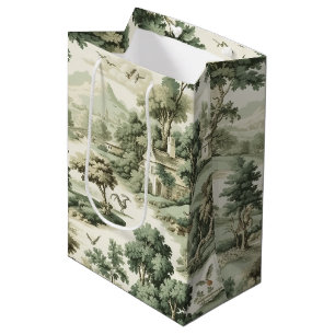 Green Countryside Hot Air Balloon Toile (8) Medium Gift Bag