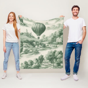 Green Countryside Hot Air Balloon Toile (9) Fleece Blanket