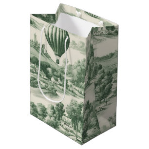 Green Countryside Hot Air Balloon Toile (9) Medium Gift Bag
