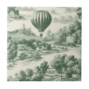 Green Countryside Hot Air Balloon Toile (9) Tile