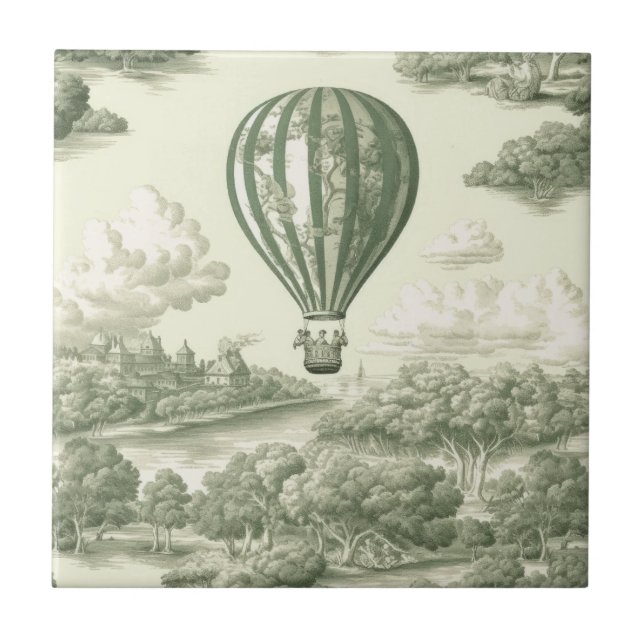 Green Countryside Hot Air Balloon Toile Tile (Front)