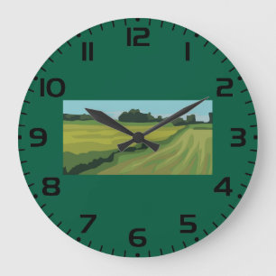Green Countryside Landscape Large Clock