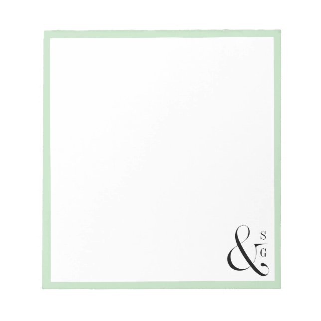 Green couple's monogram personalised Stationery Notepad (Front)