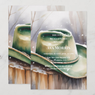 Green Cowboy Hat in Snow Brunch & Bubbly Invitation