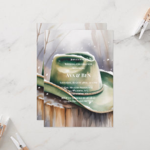 Green Cowboy Hat in Snow Wedding Celebration  Invitation